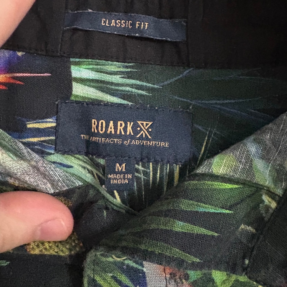 Roark Revival Mens Medium Classic Fit Tropical Surrealist Tiki Face Shirt Green - Picture 2 of 4